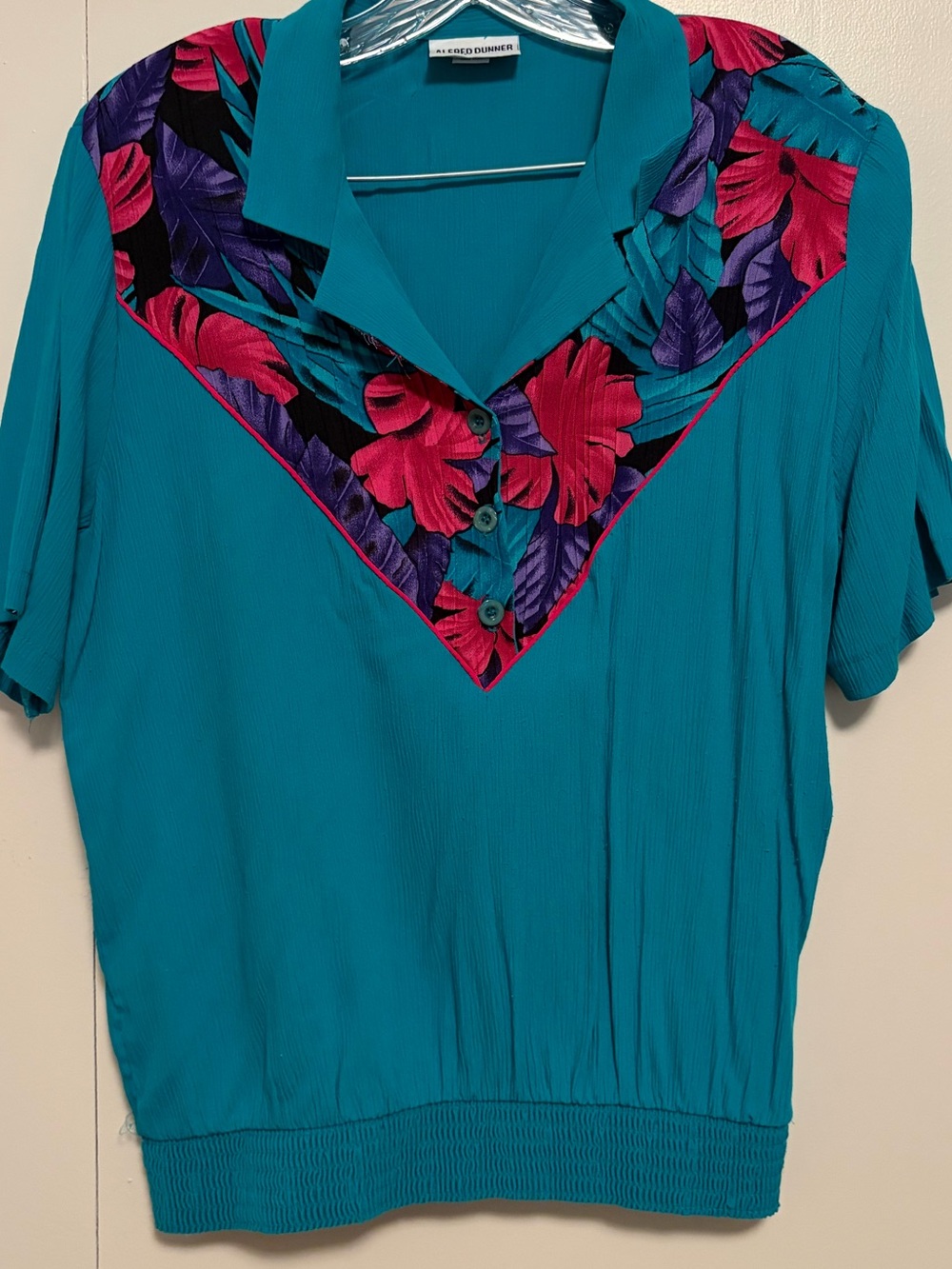 Alfred Dunner Teal Blouse with Pink & Purple Floral V-Yoke and matching Skirt.